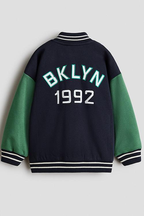 Motif-detail baseball jacket - navy blue/crocodile
