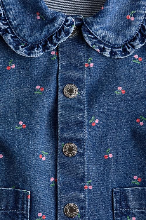 Frill-trimmed denim jacket - denim blue/cherries