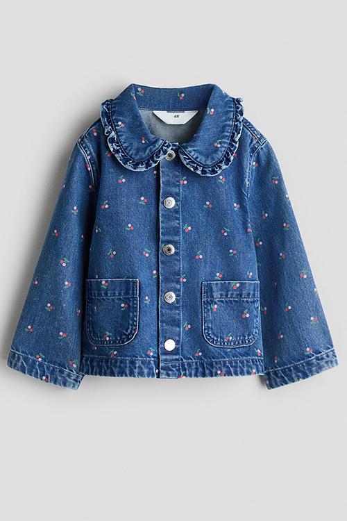 Frill-trimmed denim jacket - denim blue/cherries