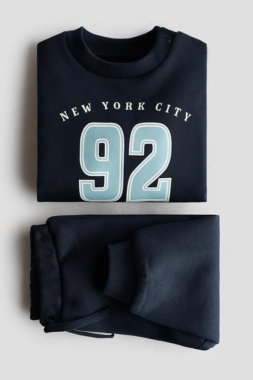 2-piece printed sweatshirt set - navy blue/92