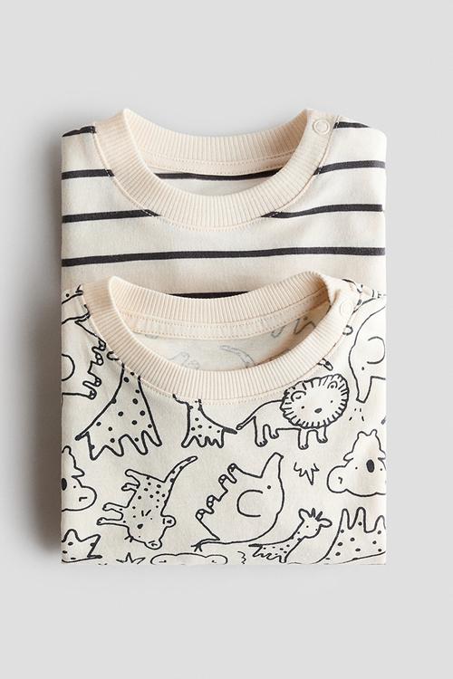 2-pack printed tops - light beige/patterned