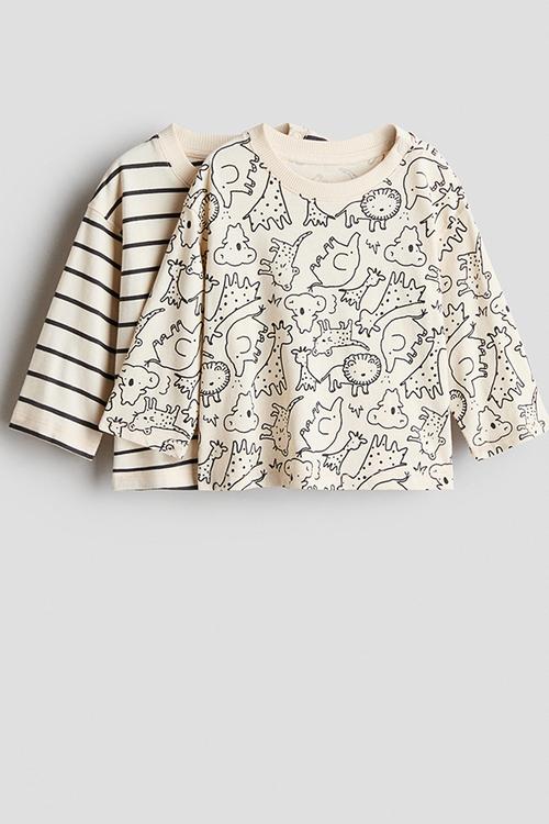 2-pack printed tops - light beige/patterned