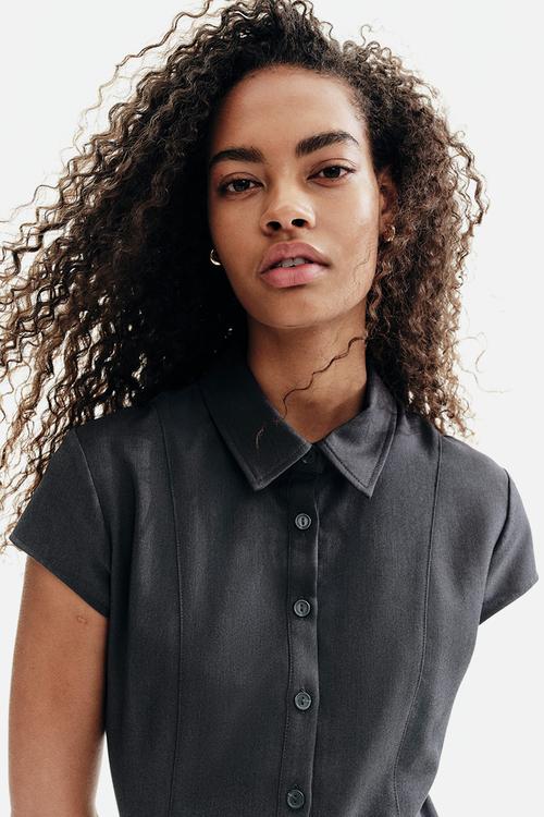 Twill polo dress - dark grey