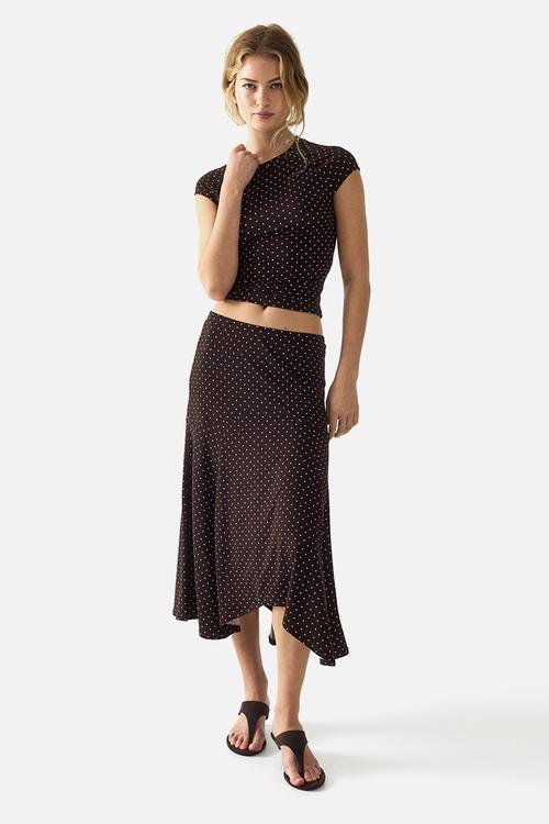 A-line jersey skirt - dark brown/spotted