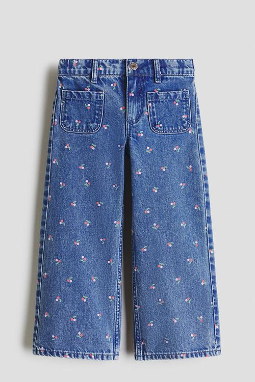 Wide leg printed jeans - denim blue/cherries