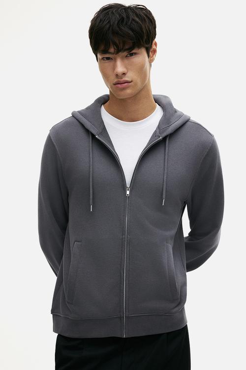 Regular fit zip-through hoodie - dark grey