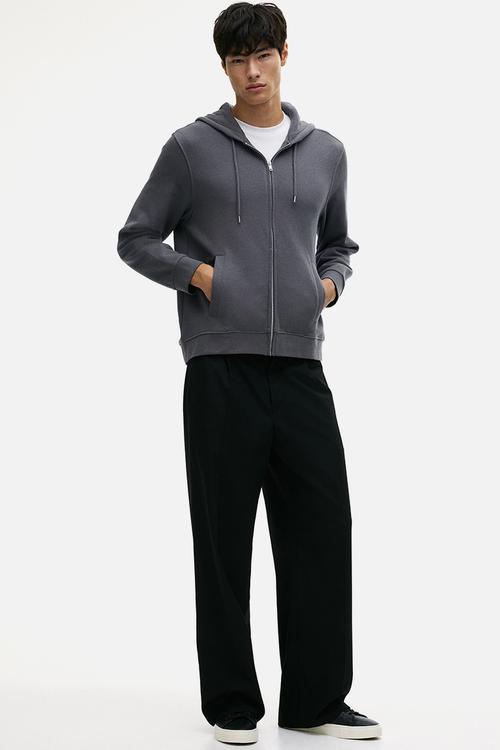 Regular fit zip-through hoodie - dark grey