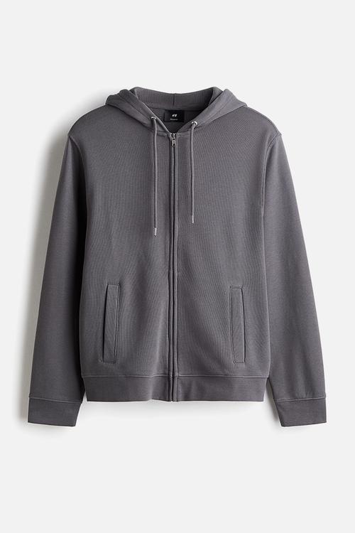 Regular fit zip-through hoodie - dark grey