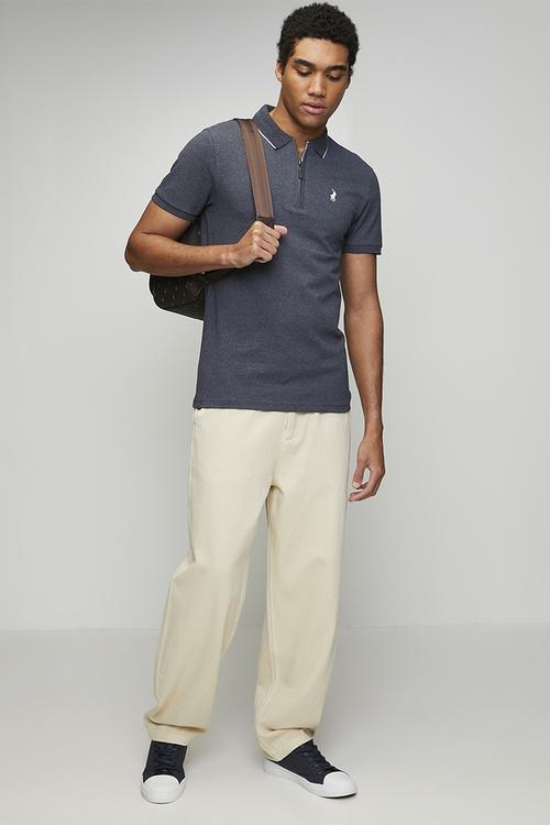 Milton Tipped 1/4 Zip Ss Golfer - Navy