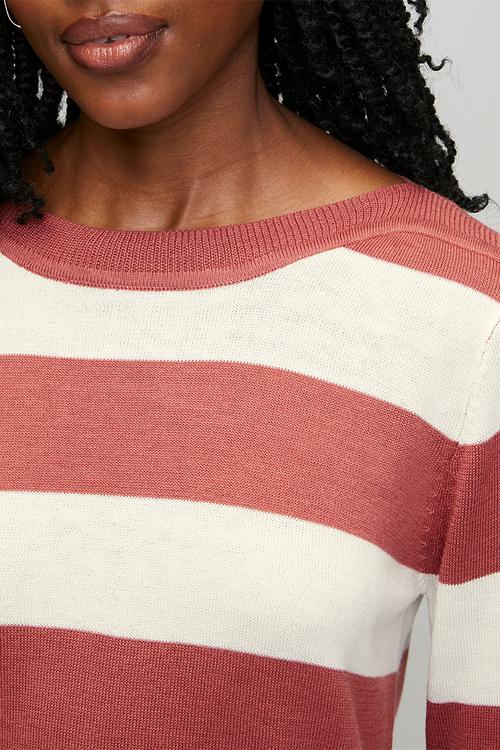 L/S Boat Neck Wool Blend Stripe Sweater - Rosewood