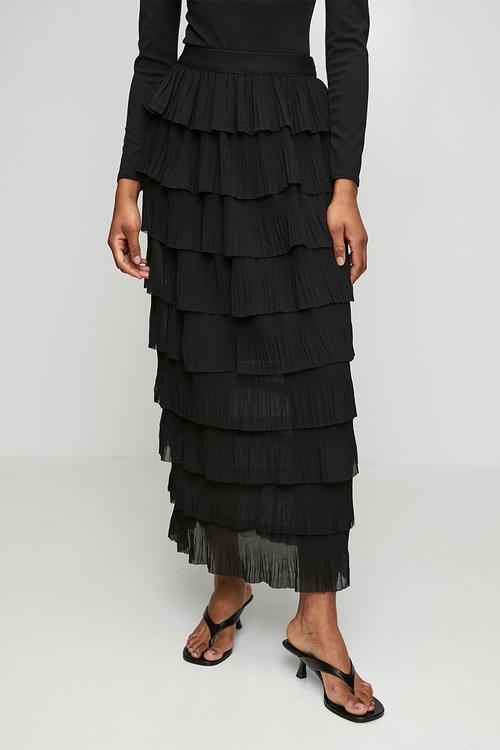 A Line Multi Layered Maxi Mesh Skirt  - Black