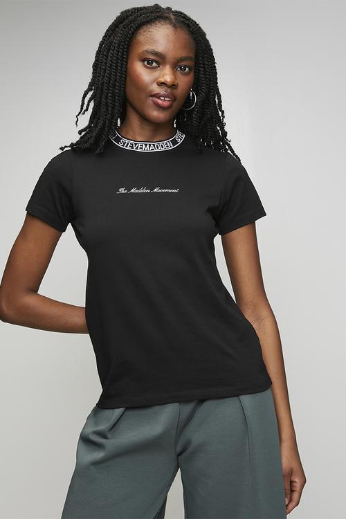 Ladies theresa regular t-shirt with chain charm - black