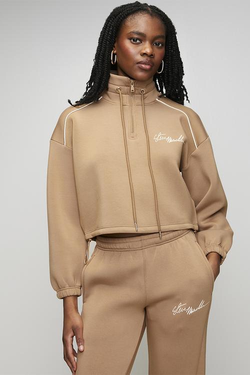 Ladies nora 1/4 zip scuba sweat - mid caramel