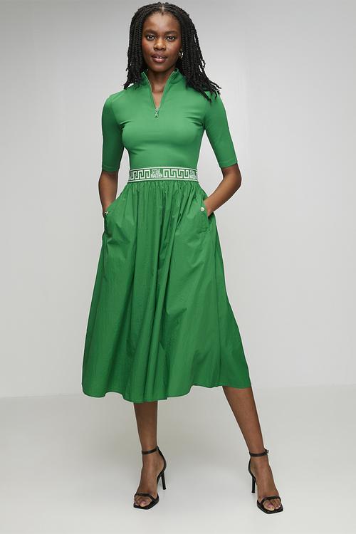 Ladies india fit & flare 1/4 zip midi dress - emerald green