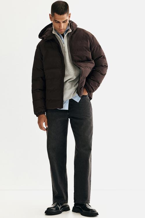 Regular fit water-repellent puffer jacket - dark brown