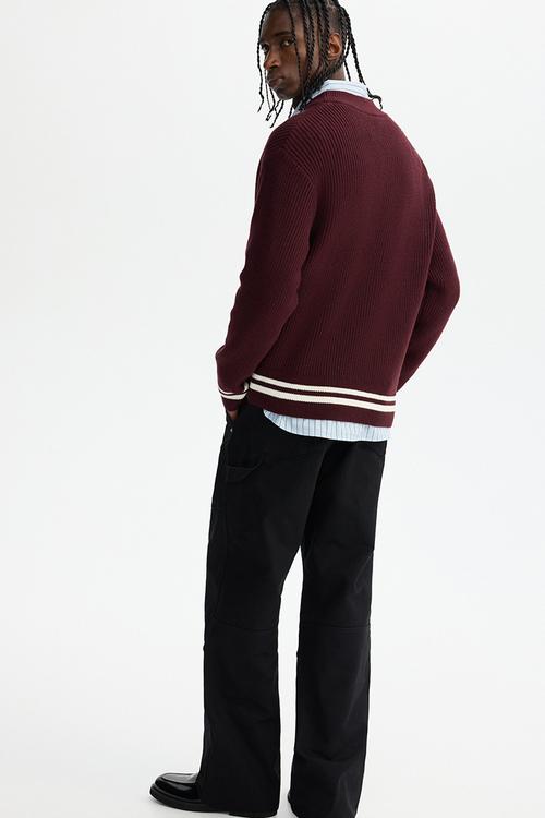 Boxy fit rib-knit jumper - burgundy