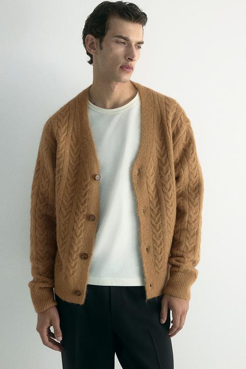 Loose fit wool-blend cardigan - beige