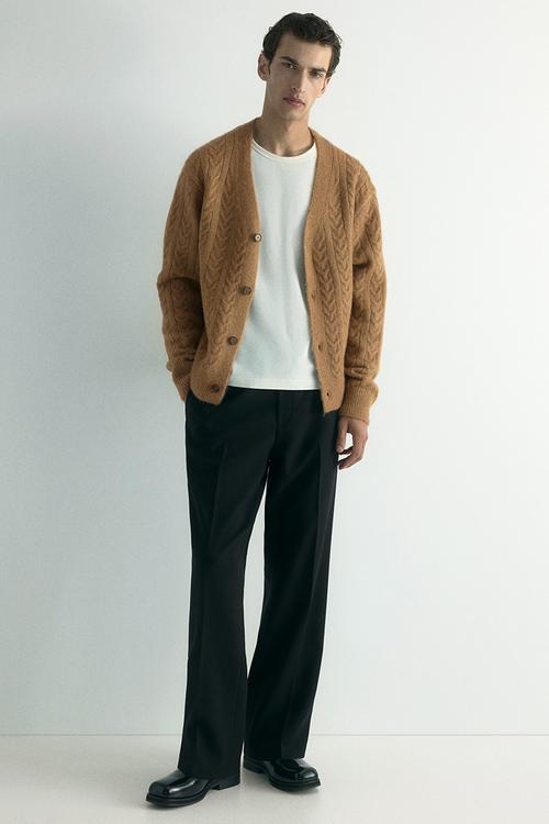 Loose fit wool-blend cardigan - beige