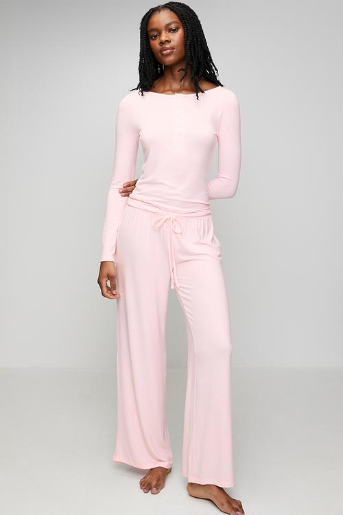 Supersoft boat neck henley long sleeve set - pink kiss