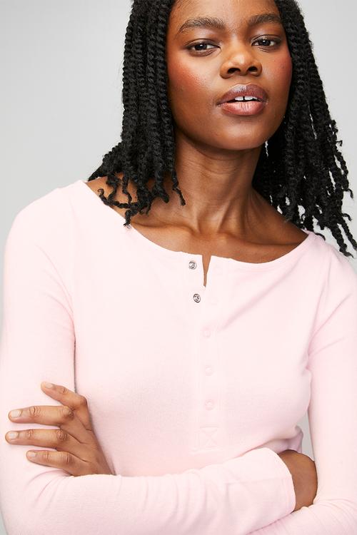 Supersoft boat neck henley long sleeve set - pink kiss