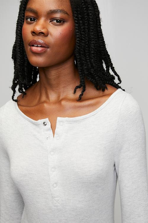 Supersoft boat neck henley long sleeve set - light grey marle