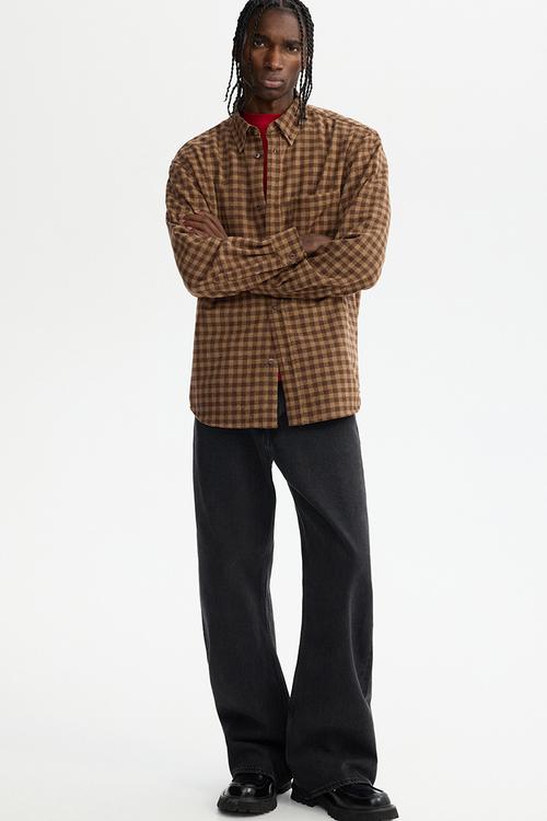 Relaxed fit wool-blend shirt - dark mole/checked