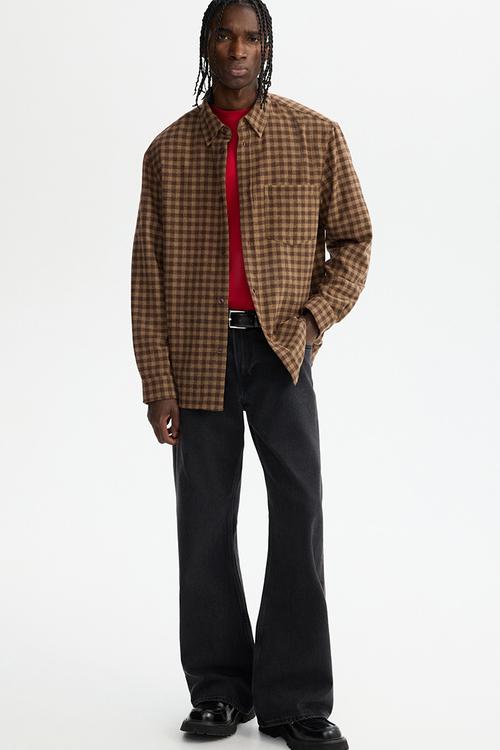Relaxed fit wool-blend shirt - dark mole/checked