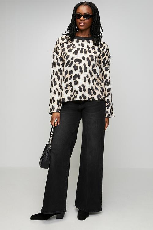 Crew Neck Animal Jacquard Jumper - Charcoal/Animal Mix