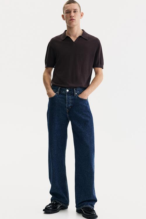 Regular fit v-neck polo shirt - dark brown