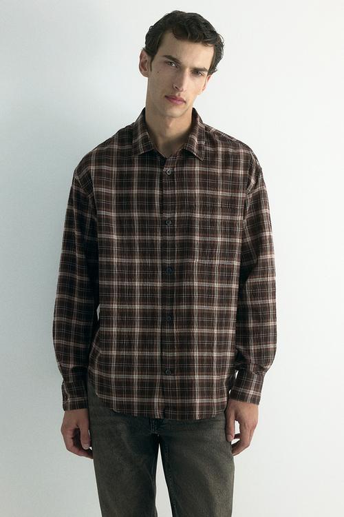 Loose fit shirt - brown/checked