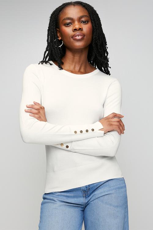 Crew Neck Jumper With Mock Popper - Ivory