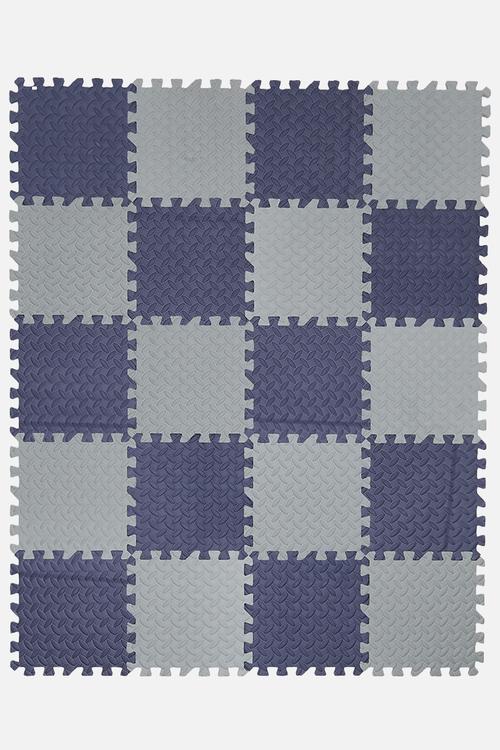 Checkerboard puzzle mat - blue/grey