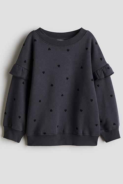 Frilled sweatshirt - dark grey/hearts