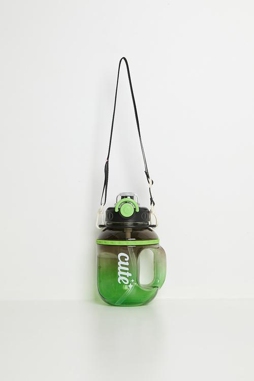 Water bottle with strap - clear green