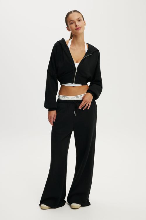 Active Raw Edge Wide Leg Sweatpant - Black