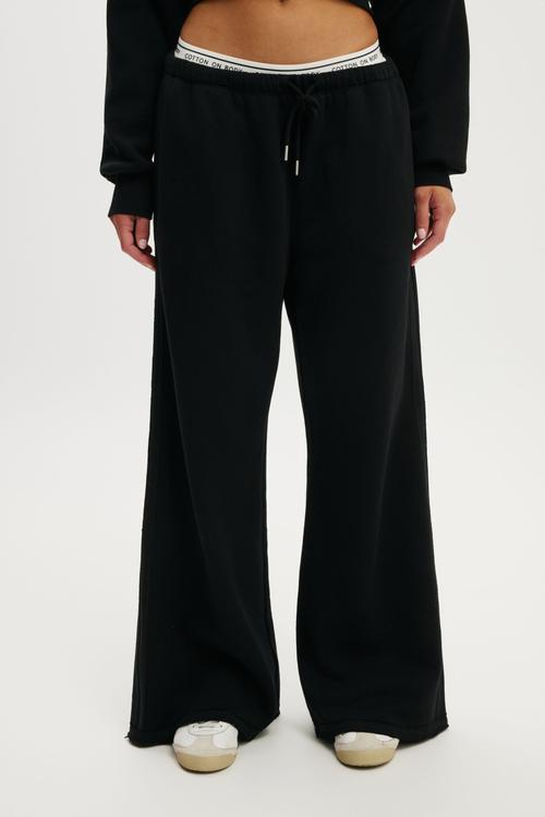 Active Raw Edge Wide Leg Sweatpant - Black