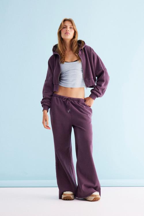Active Raw Edge Wide Leg Sweatpant - Washed Choc Plum