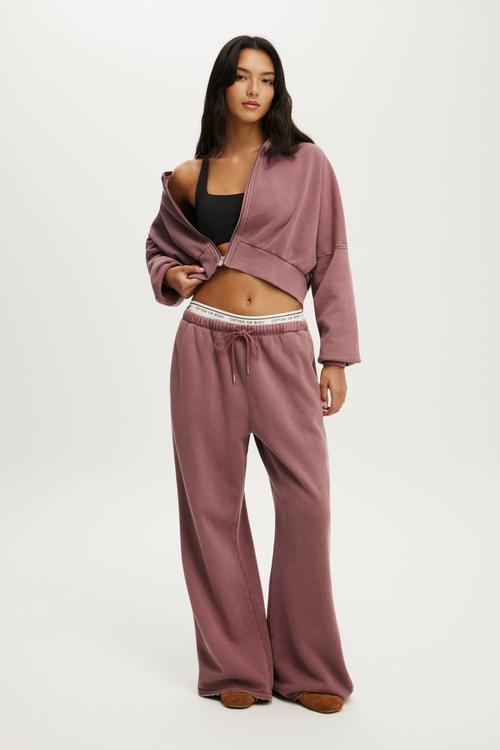 Active Raw Edge Wide Leg Sweatpant - Washed Dusty Rose