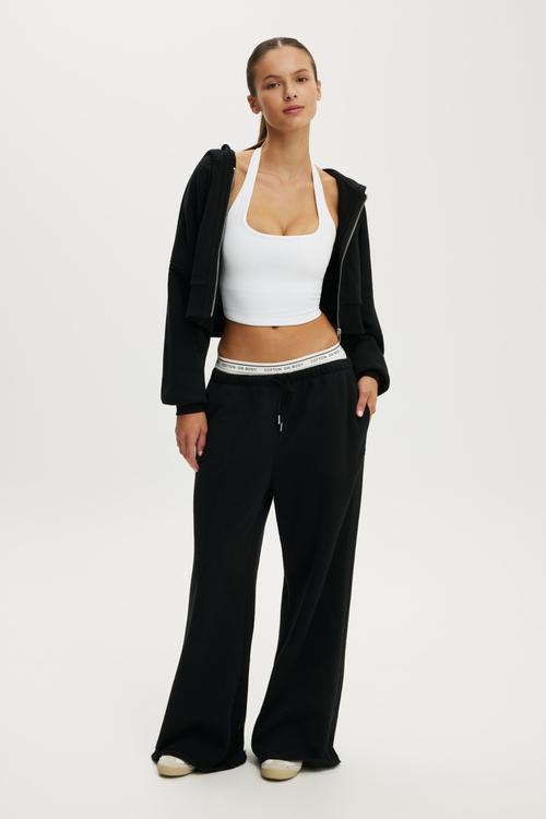 Active Raw Edge Zip Through Hoodie - Black