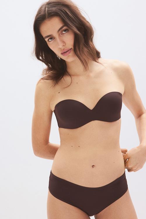 Padded microfibre balconette bra - dark brown