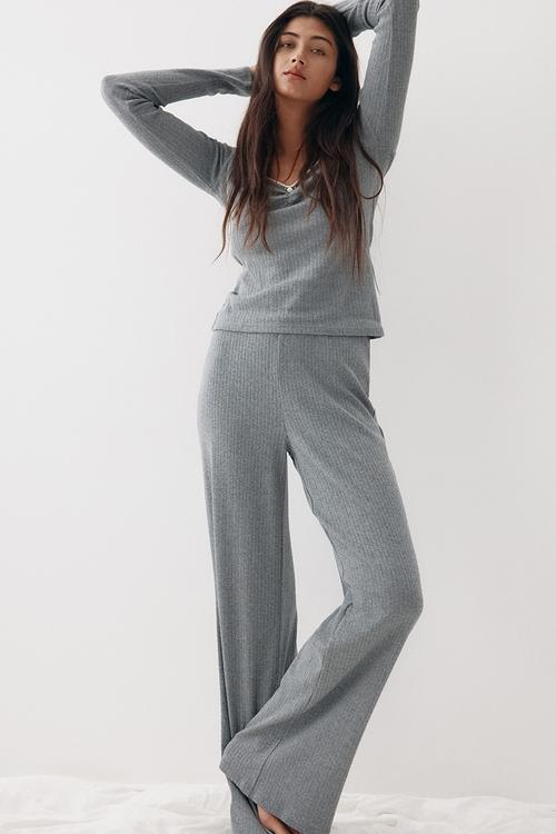 Cotton pointelle pyjamas - dark grey marl