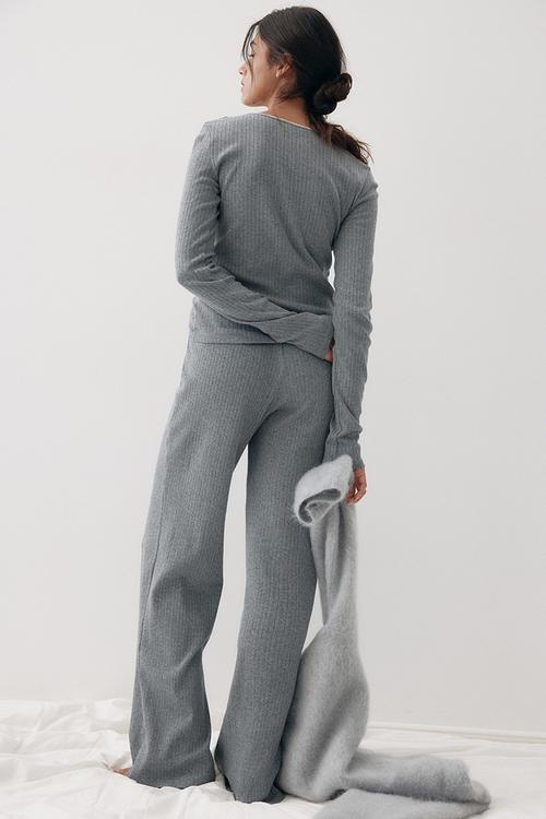 Cotton pointelle pyjamas - dark grey marl