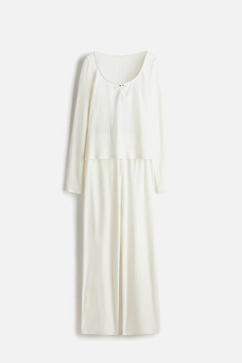 Cotton pointelle pyjamas - white