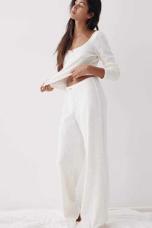 Cotton pointelle pyjamas - white
