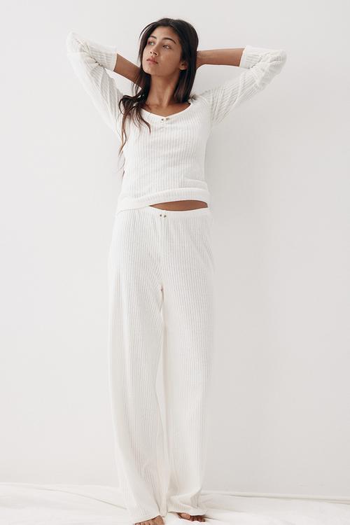 Cotton pointelle pyjamas - white