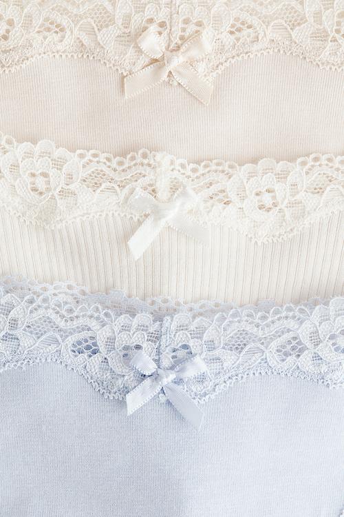 3 pack cotton and lace brazilian briefs - light blue/white
