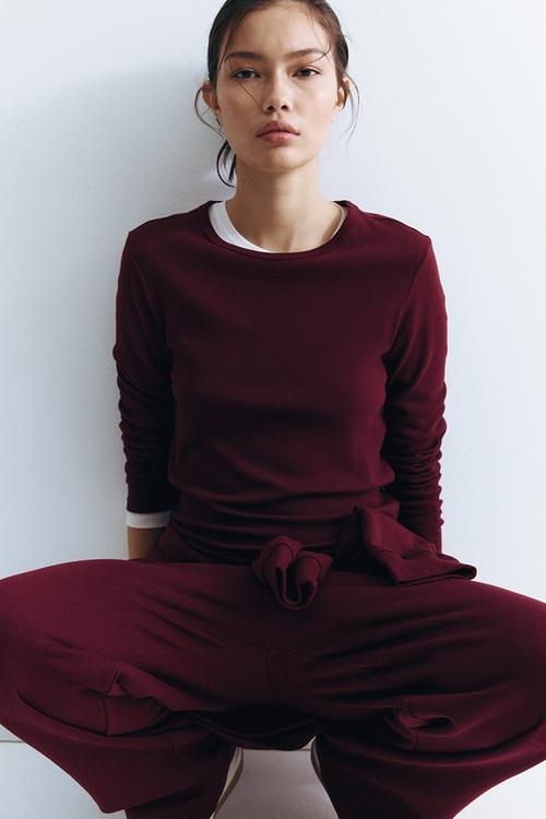 Ribbed cotton top - burgundy