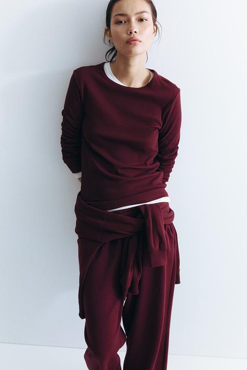 Ribbed cotton top - burgundy
