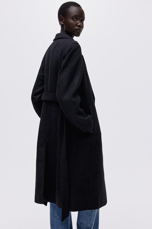 Tie-belt coat - black