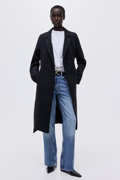 Tie-belt coat - black